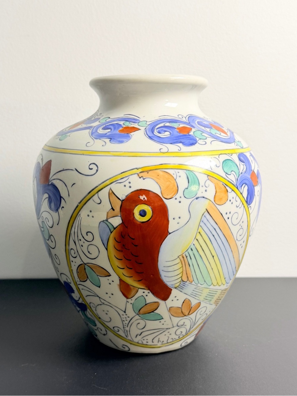 WBI Chinese Hand Painted Floral and Bird Vase Vintage Home Decor